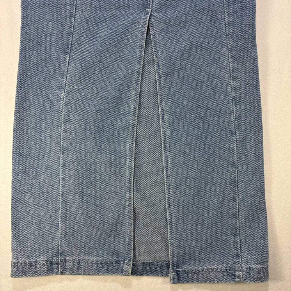 Forever 21 Herringbone Denim Maxi Skirt Women Small Blue Chevron Long Slit Jean